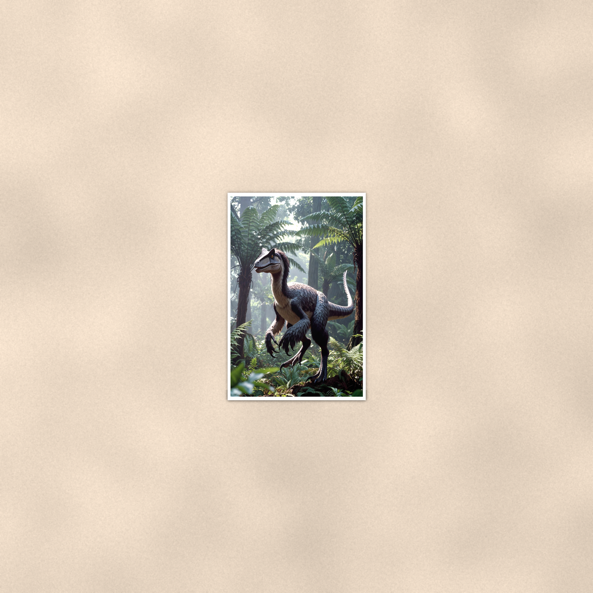 Feathered Raptor Jungle Scene - Dinosaur Poster 16x24 & 24x36 — Room display