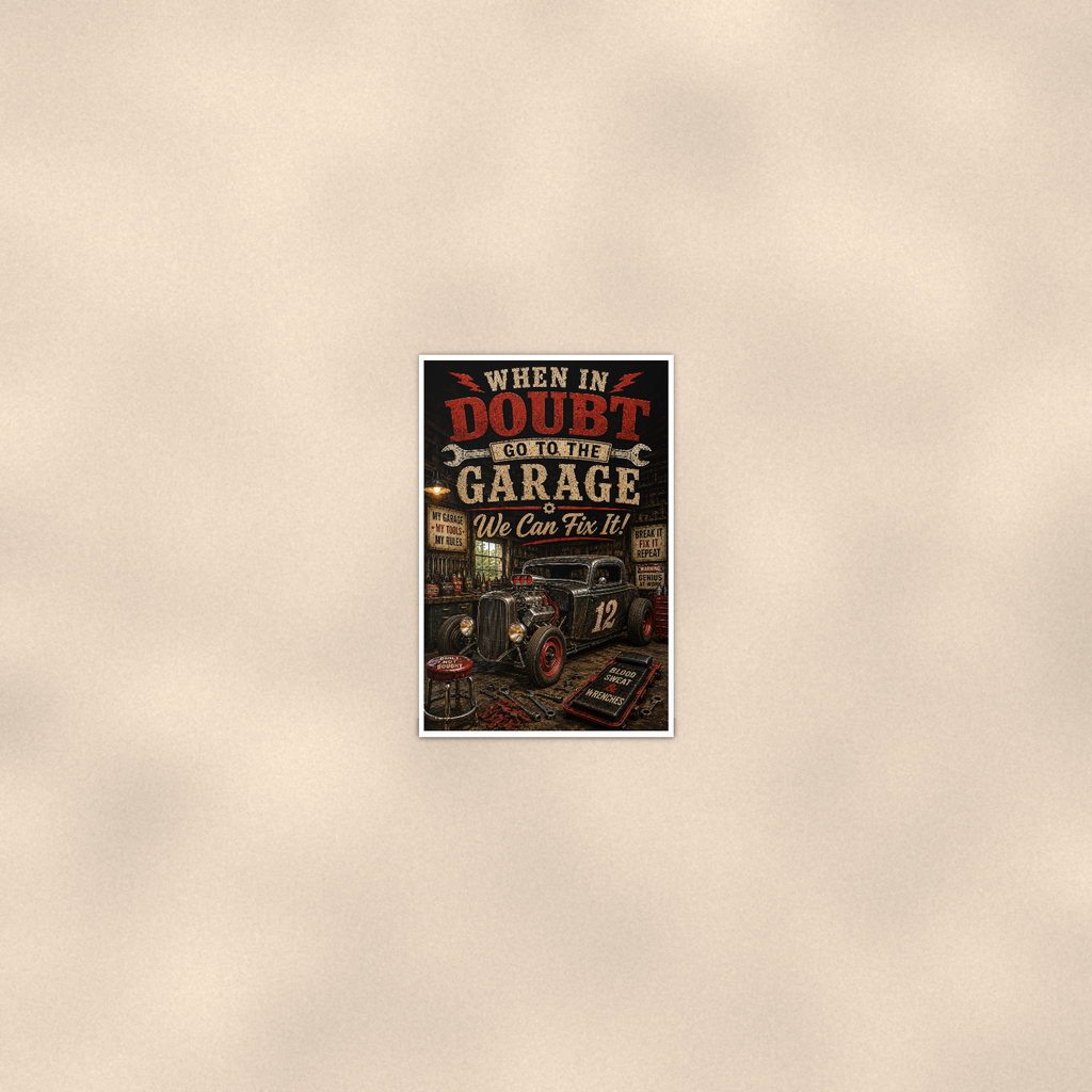 When In Doubt Go To The Garage - Funny Poster 16x24 & 24x36, Wall Art Print — Room display
