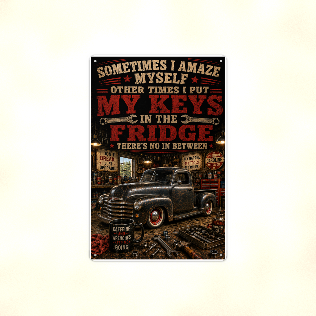 Sometimes I Amaze Myself - Keys In The Fridge, Funny Metal Sign 8x12 & 12x18 — Full product view