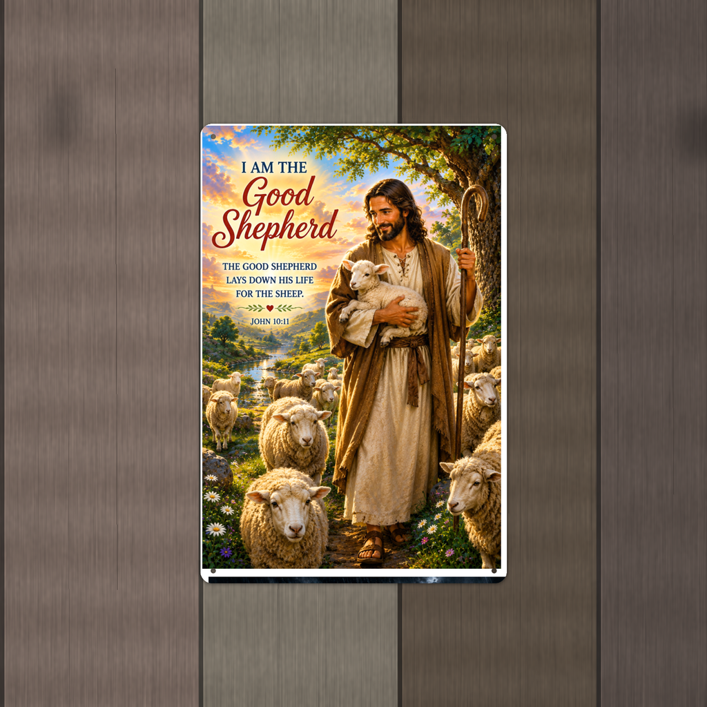 I Am The Good Shepherd - John 10:11, Christian Metal Sign 8x12 & 12x18 — Alternate wall view
