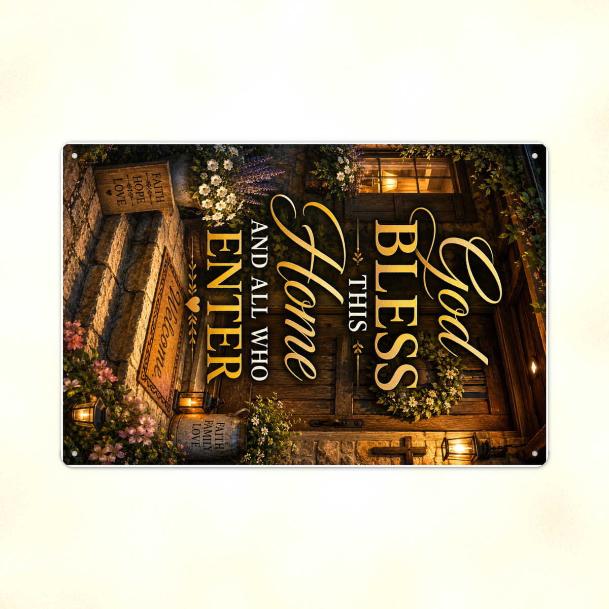 God Bless This Home And All Who Enter - Christian Metal Sign 8x12 & 12x18 — Print detail