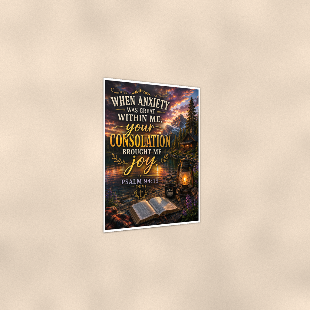 When Anxiety Was Great, Your Consolation Brought Joy - Psalm 94:19, Christian Poster 16x24 & 24x36 — Print detail