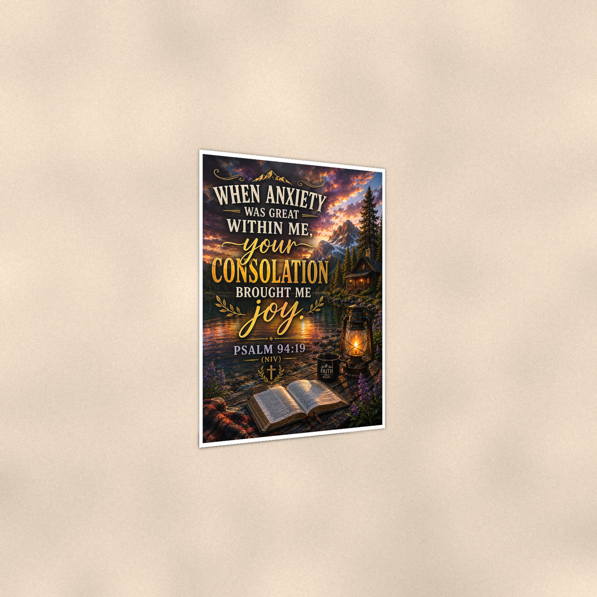 When Anxiety Was Great, Your Consolation Brought Joy - Psalm 94:19, Christian Poster 16x24 & 24x36 — Print detail