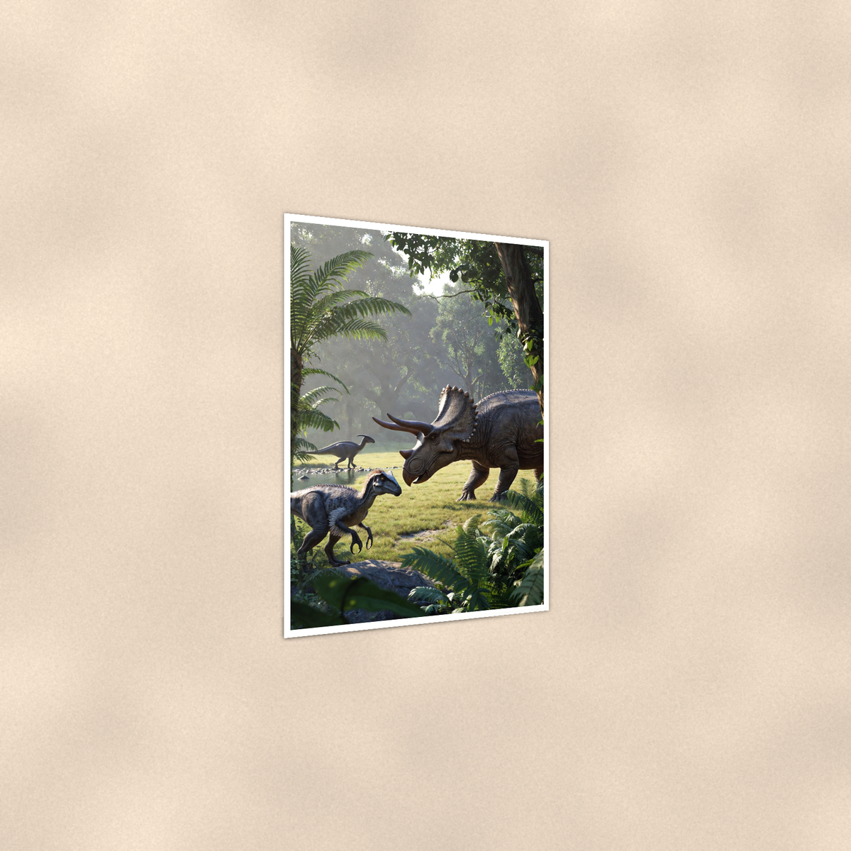 Triceratops Waterhole Scene - Dinosaur Poster 16x24 & 24x36 — Print detail