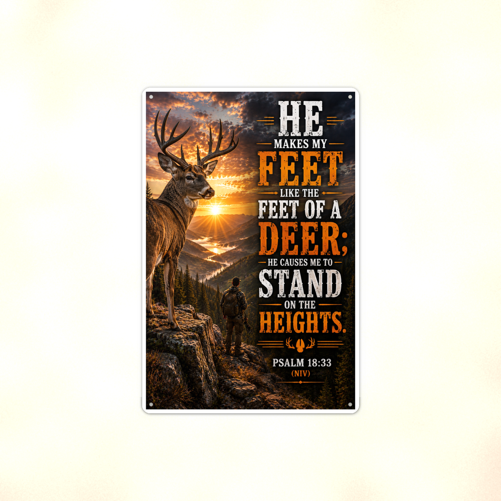 He Makes My Feet Like The Deer - Psalm 18:33, Christian Metal Sign 8x12 & 12x18 — Full product view