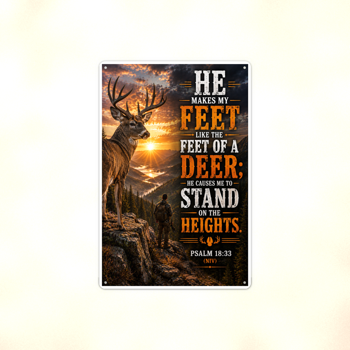 He Makes My Feet Like The Deer - Psalm 18:33, Christian Metal Sign 8x12 & 12x18 — Full product view