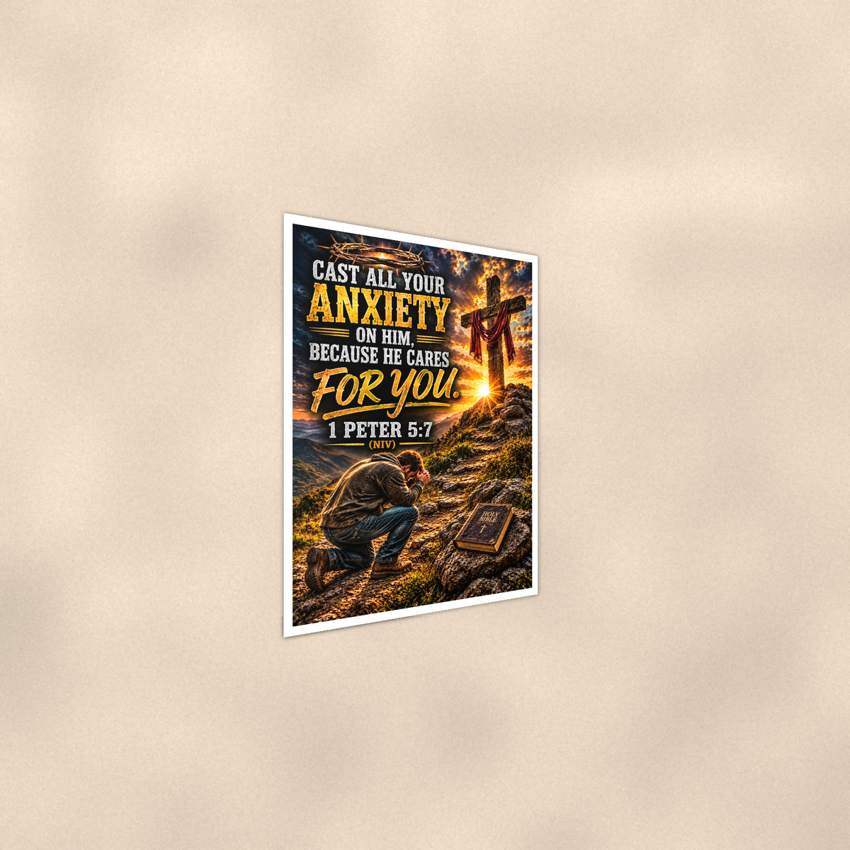 Cast All Your Anxiety On Him - 1 Peter 5:7, Christian Poster 16x24 & 24x36 — Alternate wall view
