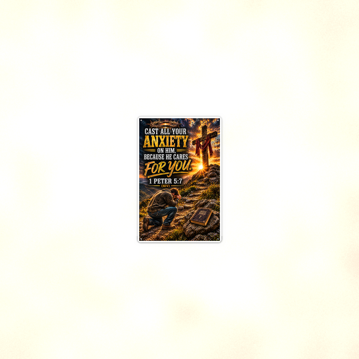Cast All Your Anxiety On Him - 1 Peter 5:7, Christian Metal Sign 8x12 & 12x18 — Room display