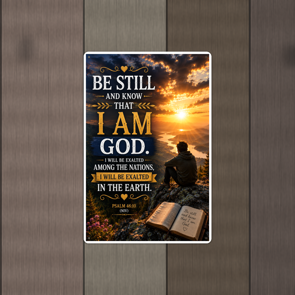 Be Still And Know That I Am God - Psalm 46:10, Christian Metal Sign 8x12 & 12x18 — Alternate wall view