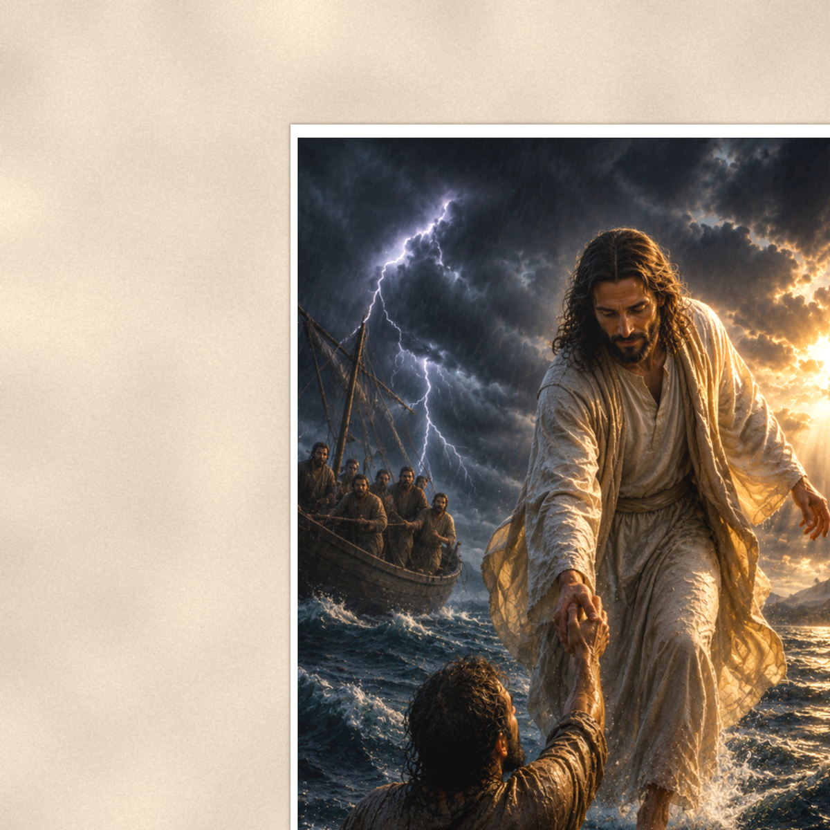 Jesus Saves Sinking Peter - Christian Poster 16x24 & 24x36 — Context view