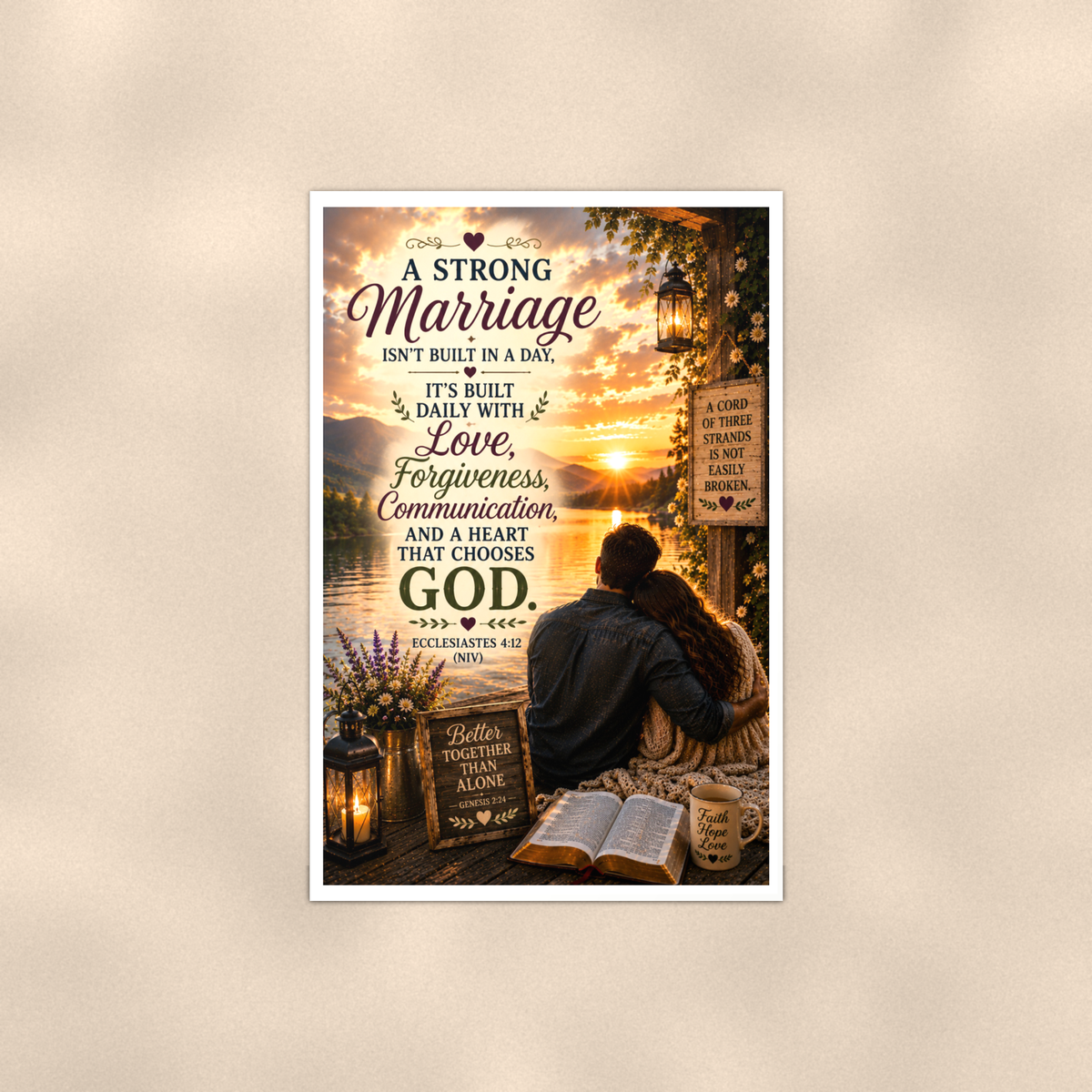 A Strong Marriage Isn't Built In A Day - Ecclesiastes 4:12, Christian Poster 16x24 & 24x36 — Full product view