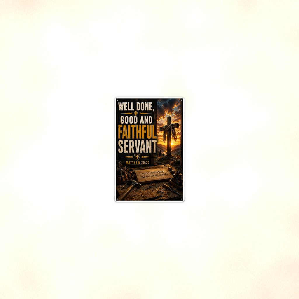 Well Done, Good And Faithful Servant - Matthew 25:23, Christian Metal Sign 8x12 & 12x18 — Room display