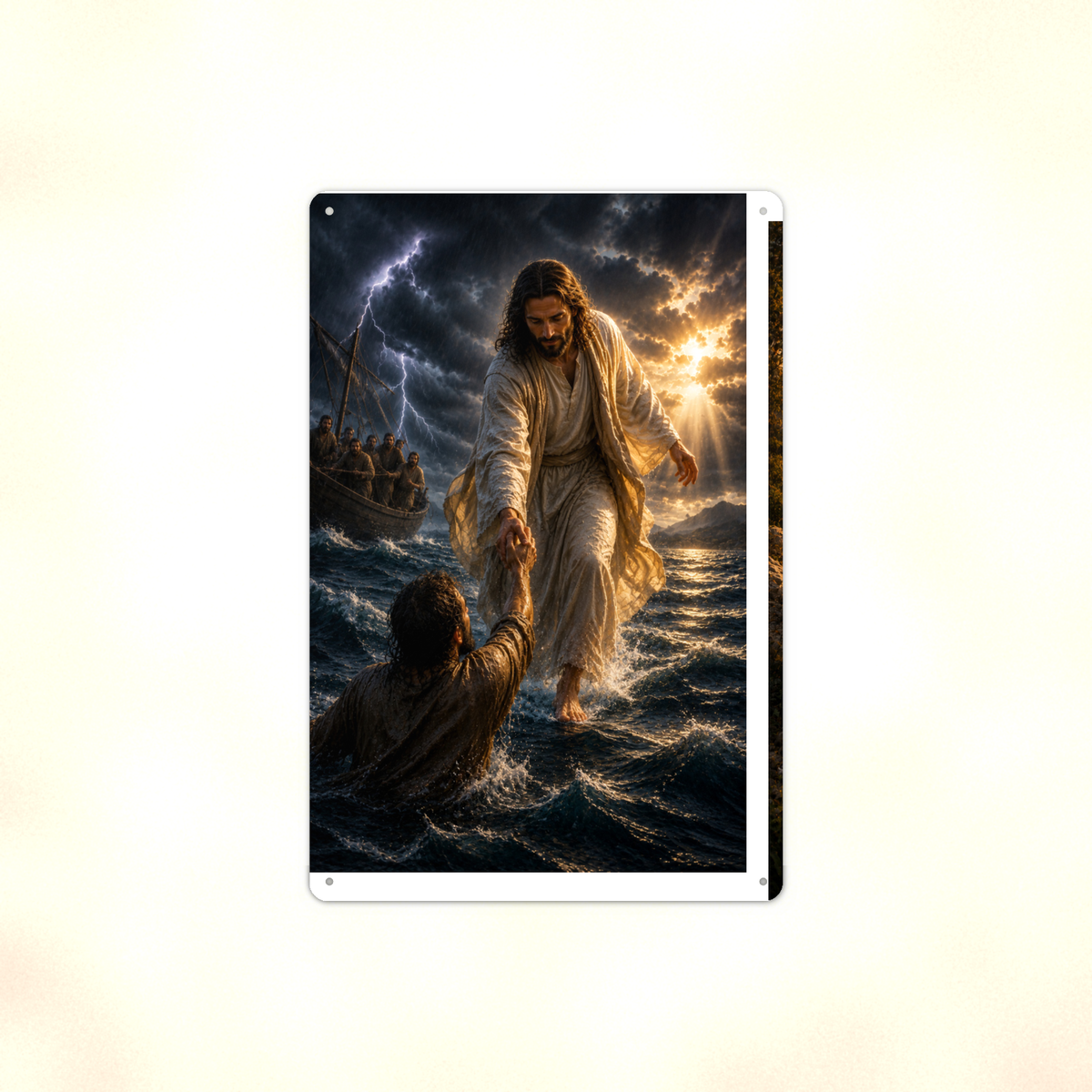 Jesus Saves Sinking Peter - Christian Metal Sign 8x12 & 12x18 — Full product view