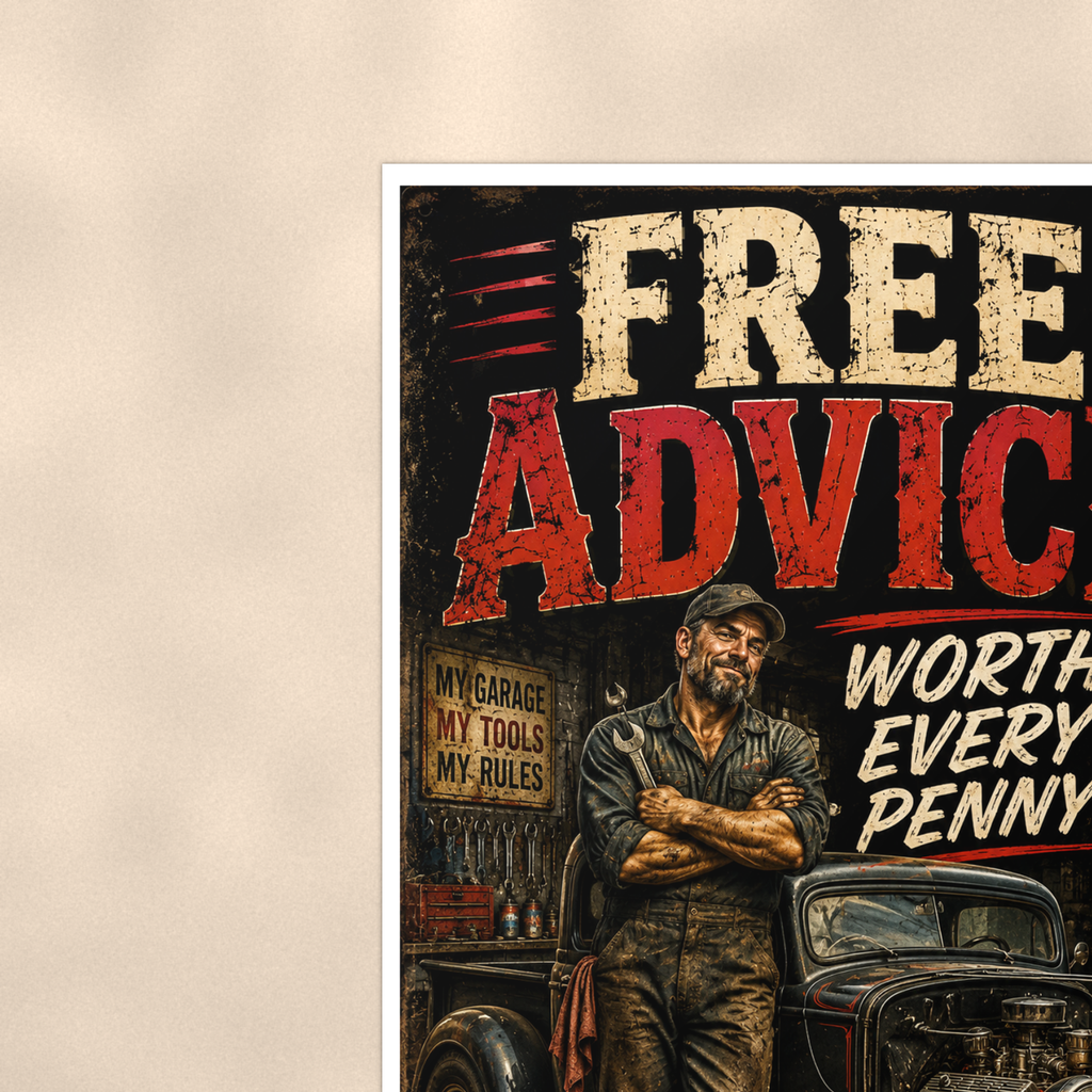 Free Advice Worth Every Penny - Funny Garage Poster 16x24 & 24x36 — Context view