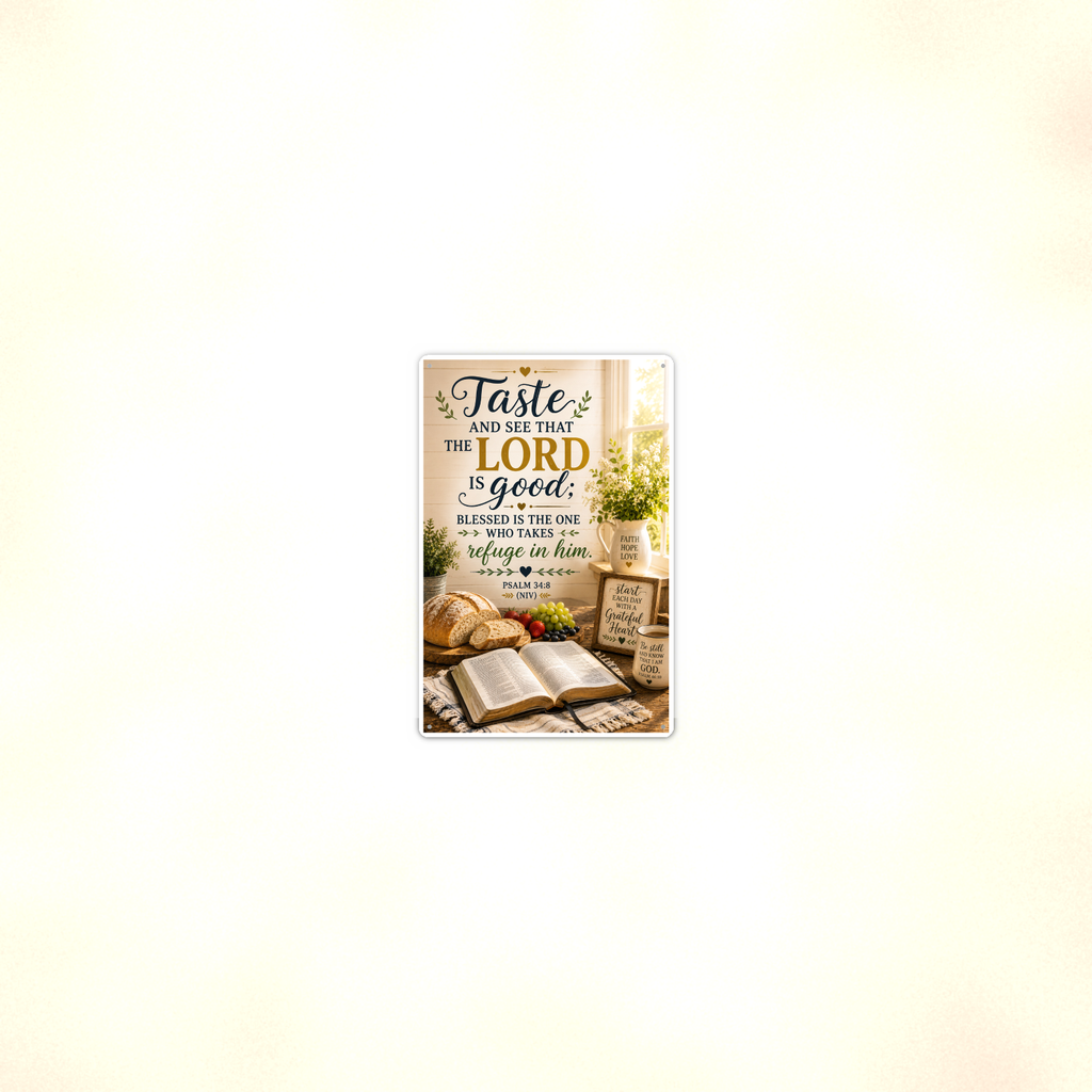 Taste And See That The Lord Is Good - Psalm 34:8, Christian Metal Sign 8x12 & 12x18 — Room display