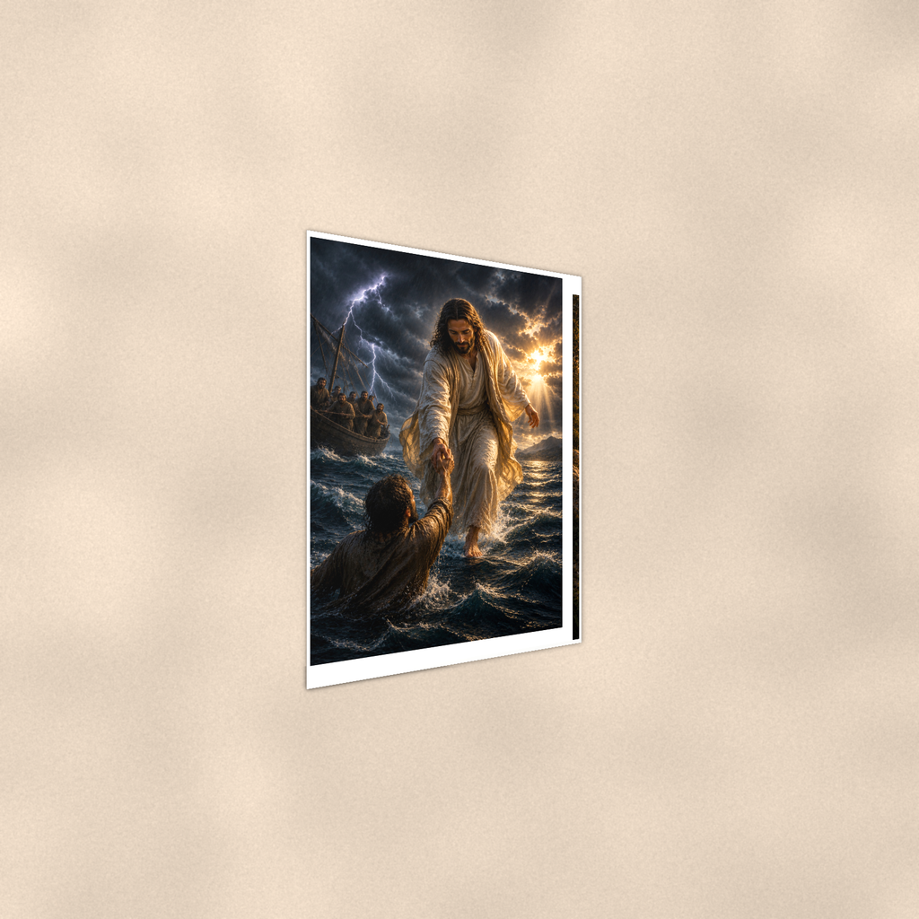 Jesus Saves Sinking Peter - Christian Poster 16x24 & 24x36 — Alternate wall view