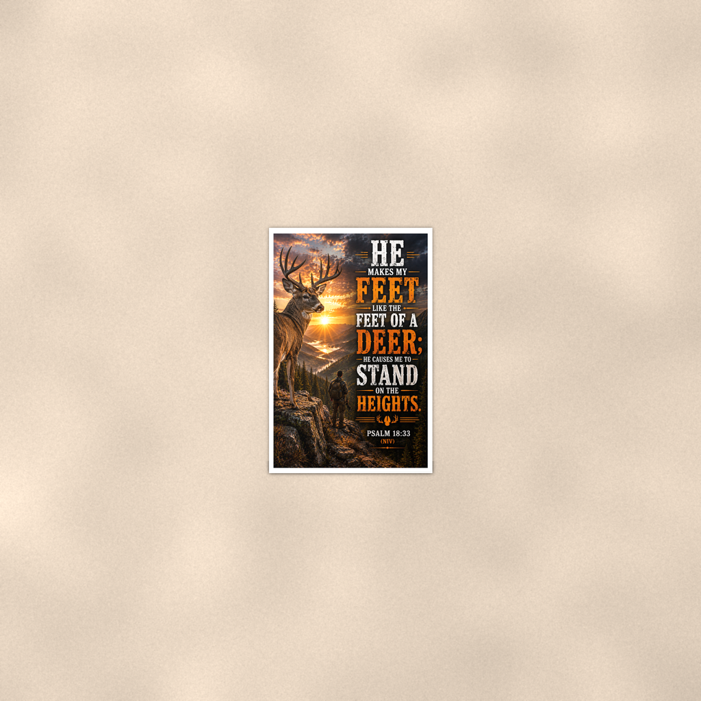 He Makes My Feet Like The Deer - Psalm 18:33, Christian Poster 16x24 & 24x36 — Room display
