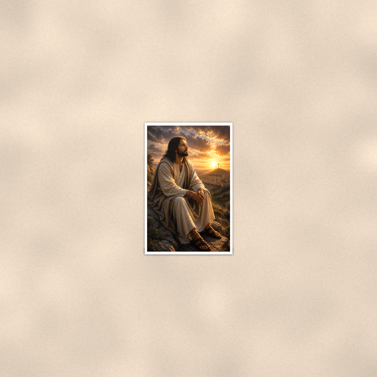 Jesus On The Hillside At Sunset - Christian Poster 16x24 & 24x36 — Room display
