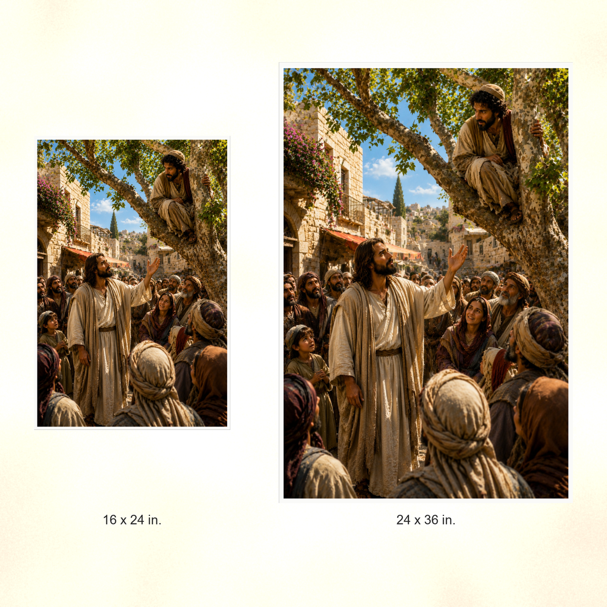 Poster size comparison: 16 x 24 inches and 24 x 36 inches, unframed.