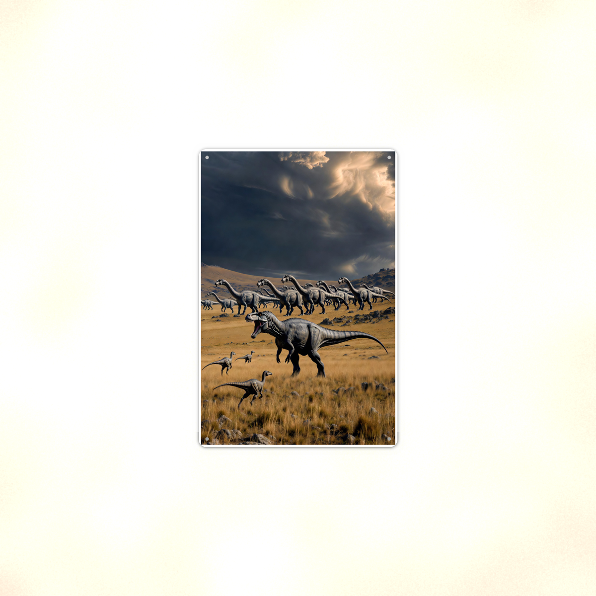 Predator Dinosaur, Storm Plains Scene - Metal Sign 8x12 & 12x18 — Context view