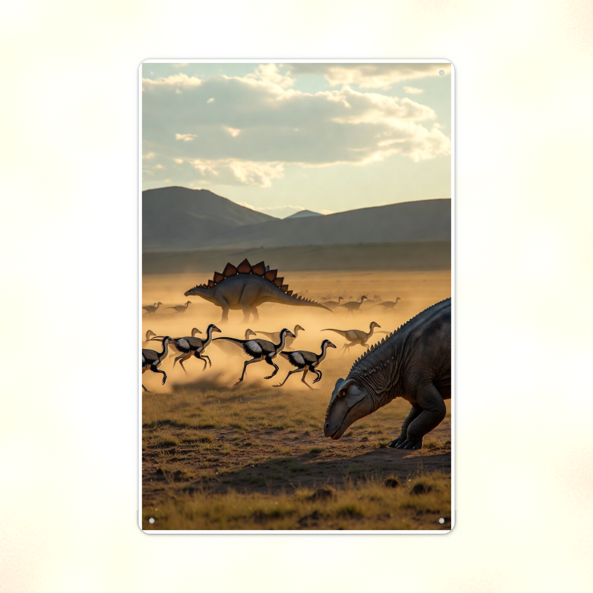 Dinosaur Herd Plains Scene - Metal Sign 8x12 & 12x18, Aluminum Decor — Print detail