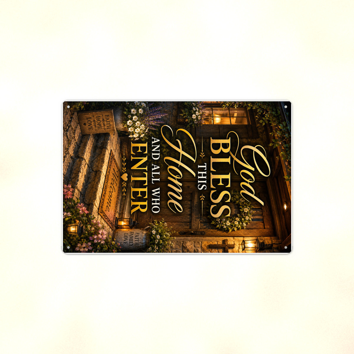 God Bless This Home And All Who Enter - Christian Metal Sign 8x12 & 12x18 — Full product view