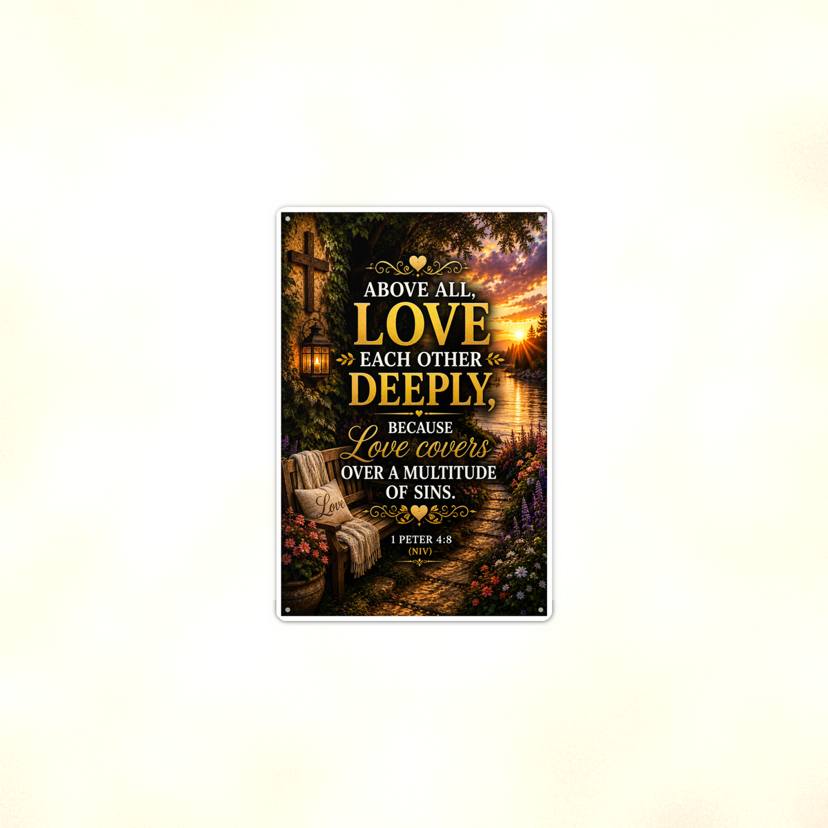 Above All Love Each Other Deeply - 1 Peter 4:8, Christian Metal Sign 8x12 & 12x18 — Context view