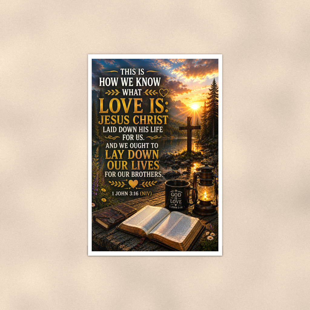 How We Know What Love Is - 1 John 3:16, Christian Poster 16x24 & 24x36 — Full product view