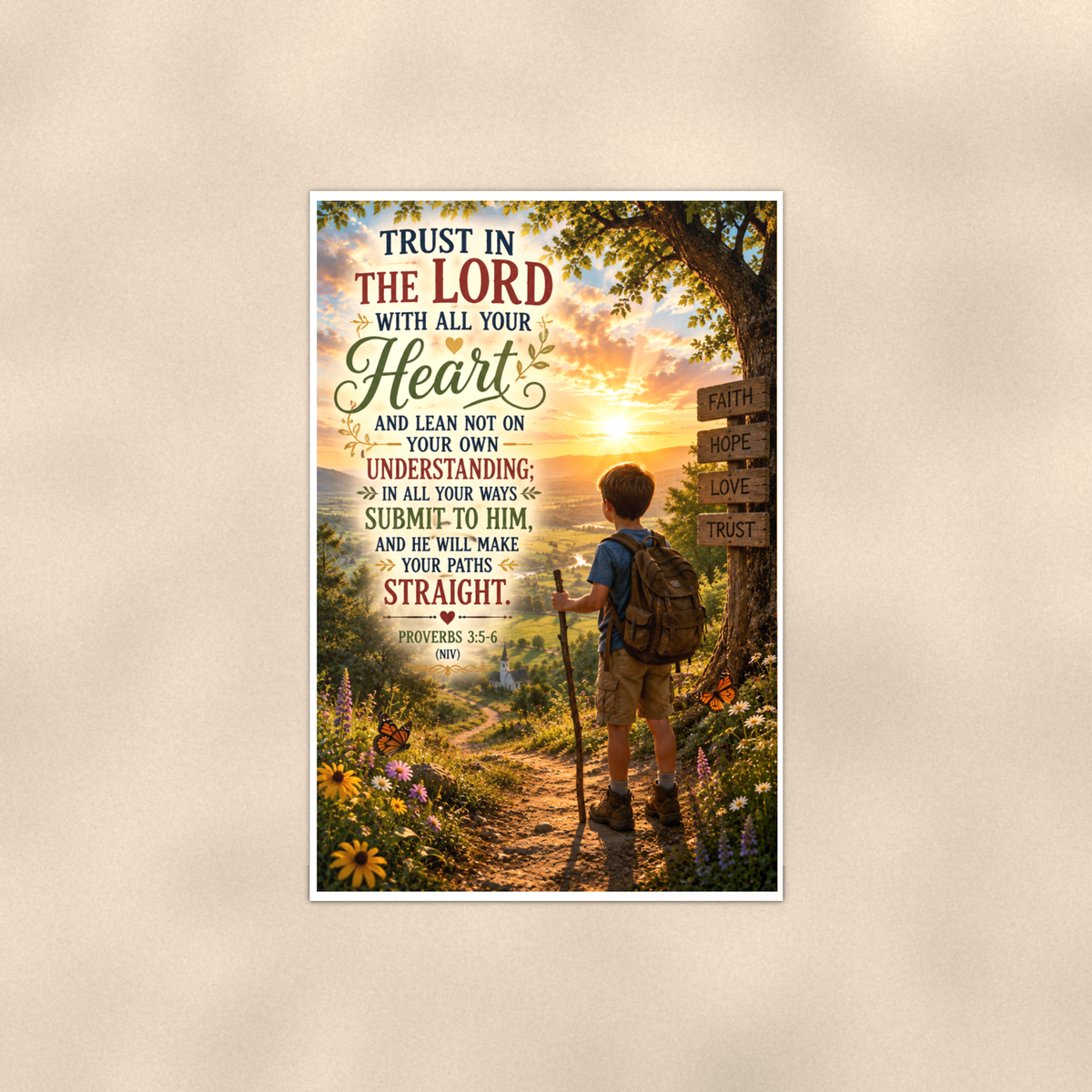 Trust In The Lord With All Your Heart - Proverbs 3:5-6, Christian Poster 16x24 & 24x36 — Full product view