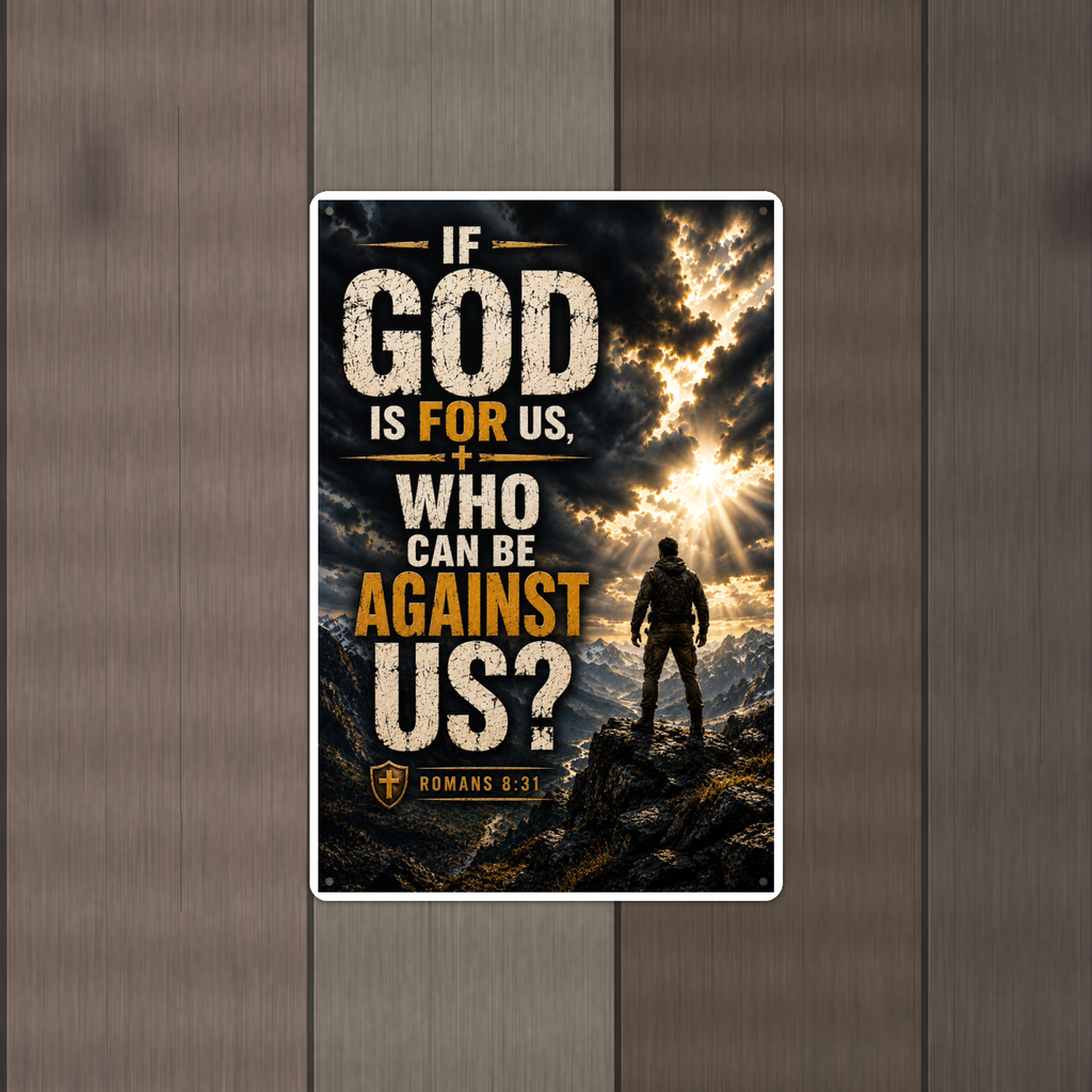 If God Is For Us, Who Can Be Against - Romans 8:31, Christian Metal Sign 8x12 & 12x18 — Alternate wall view