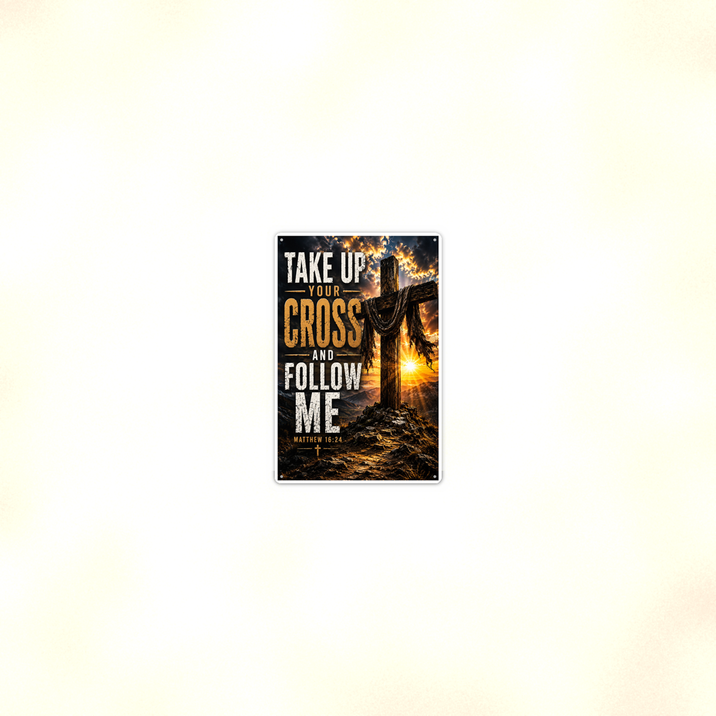 Take Up Your Cross And Follow Me - Matthew 16:24, Christian Metal Sign 8x12 & 12x18 — Room display