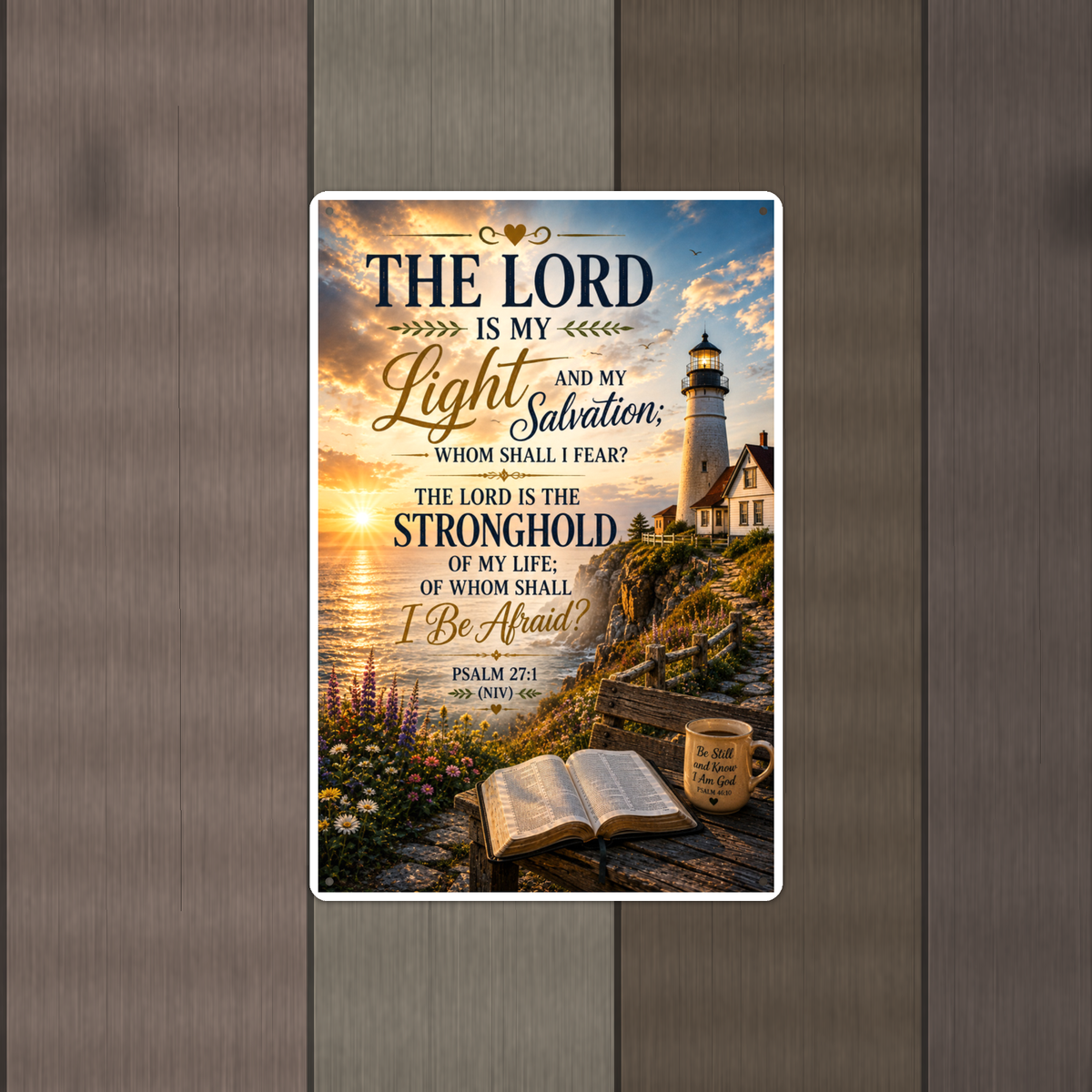 The Lord Is My Light And Salvation - Psalm 27:1, Christian Metal Sign 8x12 & 12x18 — Alternate wall view