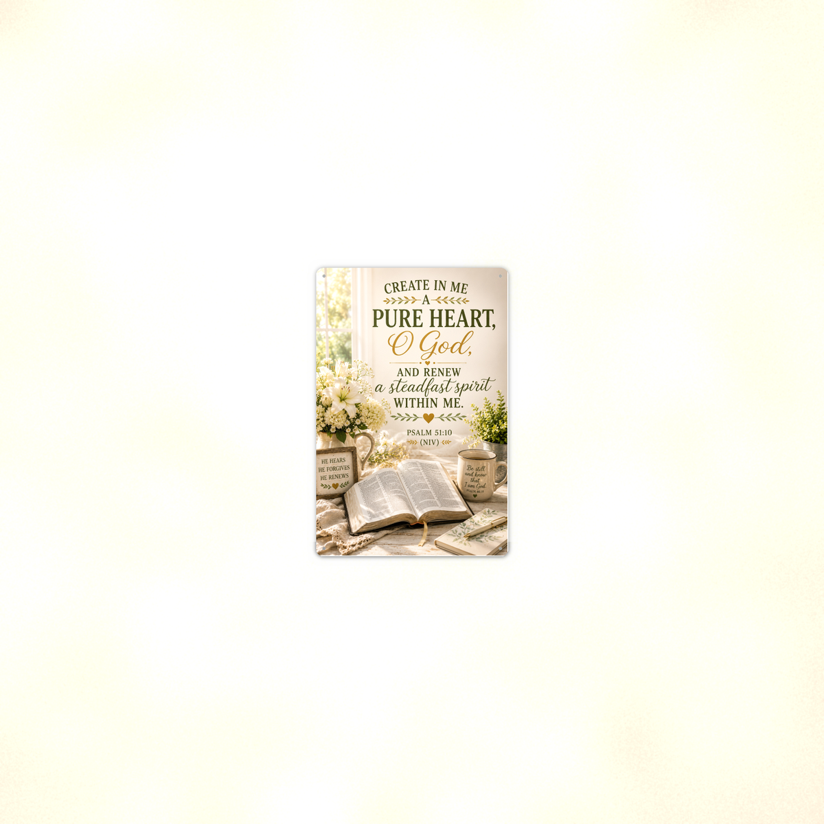 Create In Me A Pure Heart, O God - Psalm 51:10, Christian Metal Sign 8x12 & 12x18 — Room display