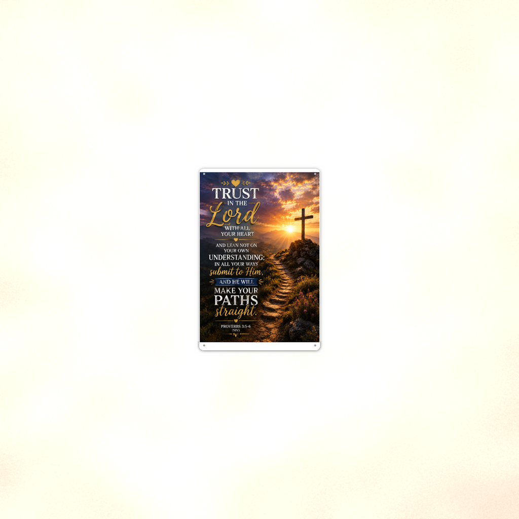 Trust In The Lord Lean Not On Understanding - Proverbs 3:5-6, Christian Metal Sign 8x12 & 12x18 — Room display