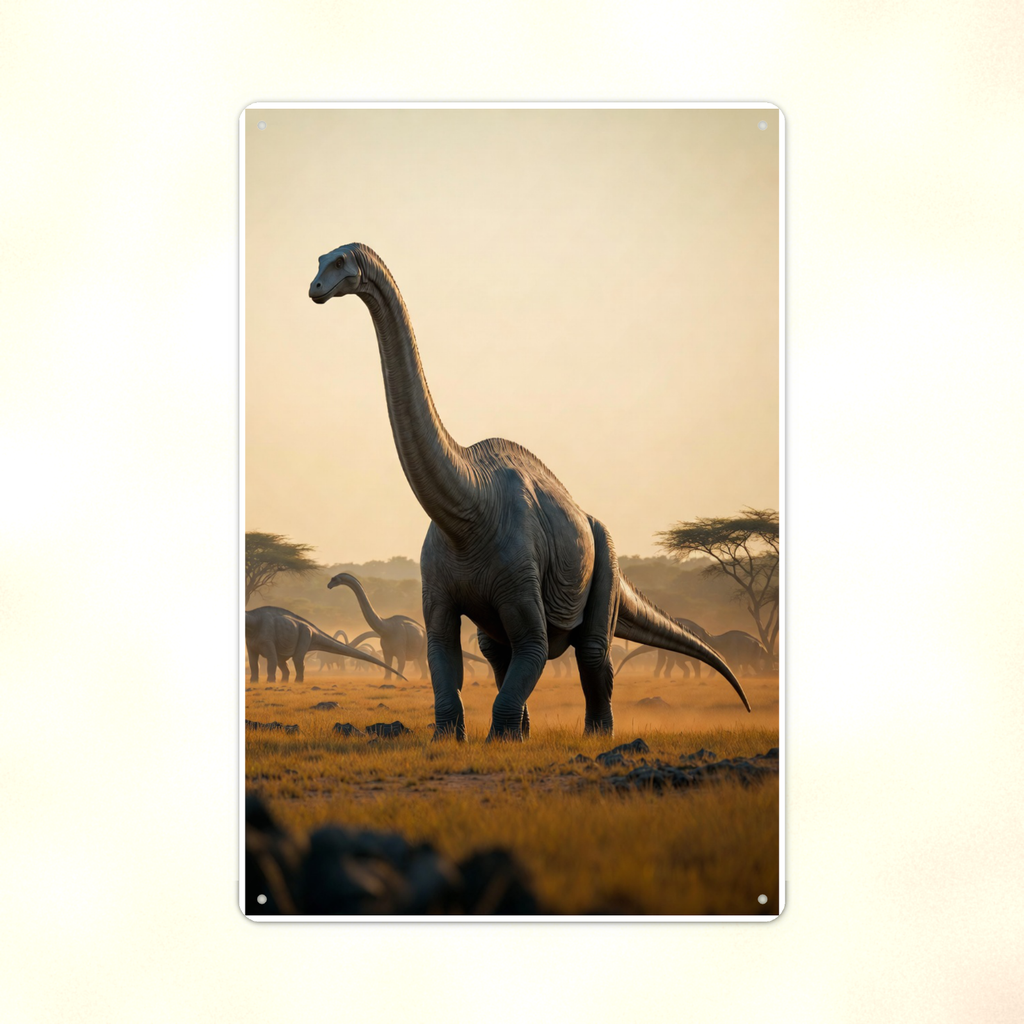 Long Neck Dinosaur Herd at Sunset - Metal Sign 8x12 & 12x18, Aluminum Decor — Print detail
