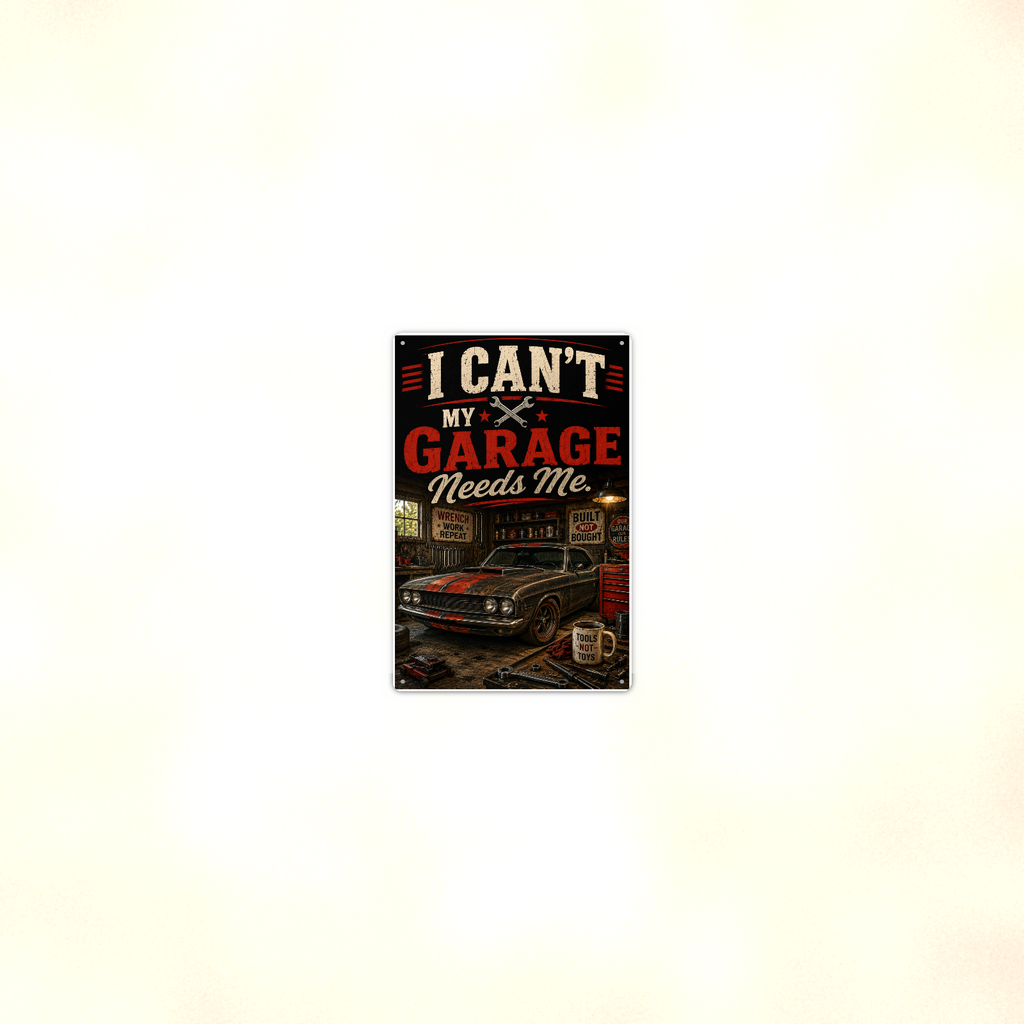 I Can't, My Garage Needs Me - Funny Metal Sign 8x12 & 12x18 — Room display