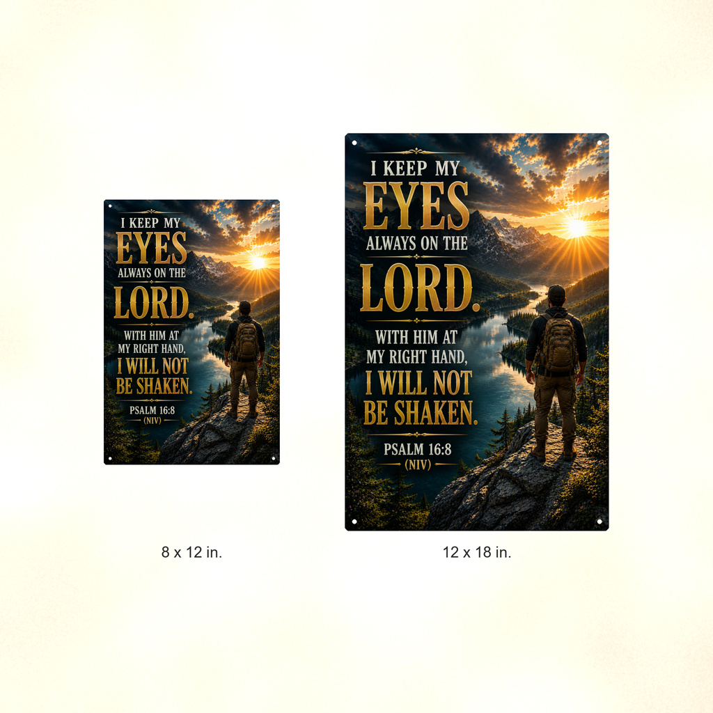 I Keep My Eyes Always On The Lord - Psalm 16:8, Christian Metal Sign 8x12 & 12x18 — Size options comparison