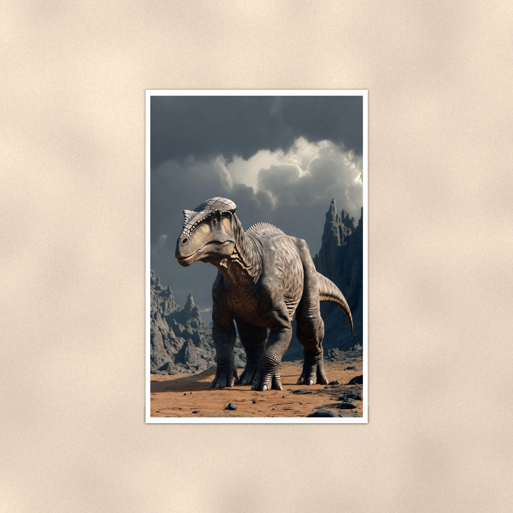 Dome Head Dinosaur, Storm Mountain Scene - Poster 16x24 & 24x36 — Full product view