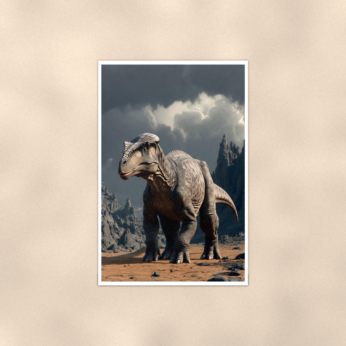 Dome Head Dinosaur, Storm Mountain Scene - Poster 16x24 & 24x36 — Full product view