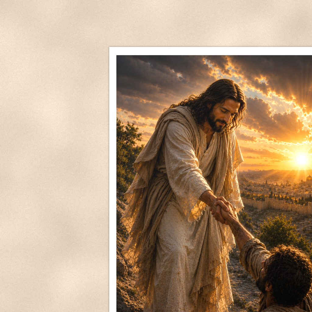 Jesus Lifting A Fallen Man - Christian Poster 16x24 & 24x36 — Context view