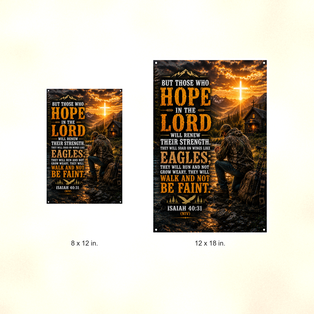 Hope In The Lord Will Renew Their Strength - Isaiah 40:31, Christian Metal Sign 8x12 & 12x18 — Size options comparison