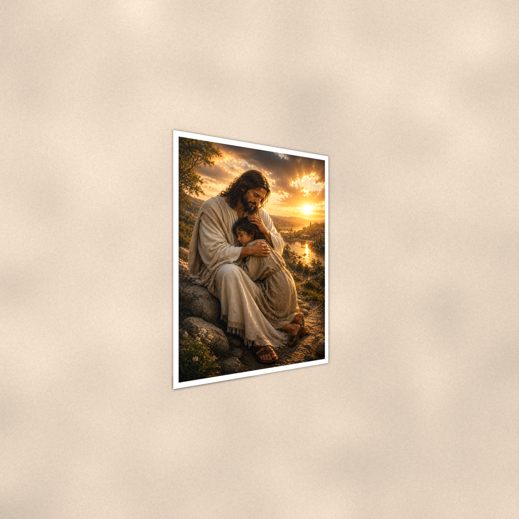Jesus Comforting A Child - Christian Poster 16x24 & 24x36 — Alternate wall view