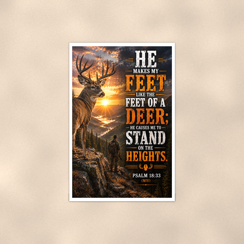 He Makes My Feet Like The Deer - Psalm 18:33, Christian Poster 16x24 & 24x36 — Full product view