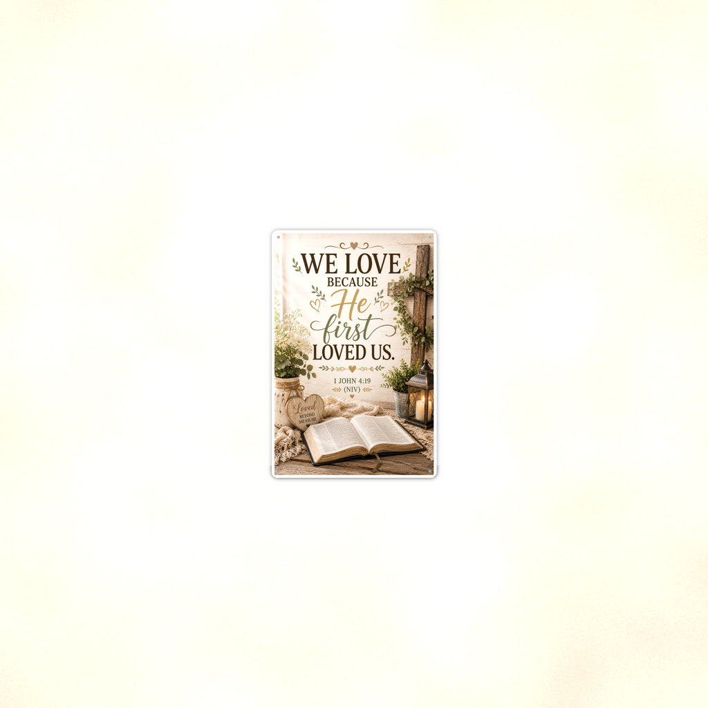 We Love Because He First Loved Us - 1 John 4:19, Christian Metal Sign 8x12 & 12x18 — Room display