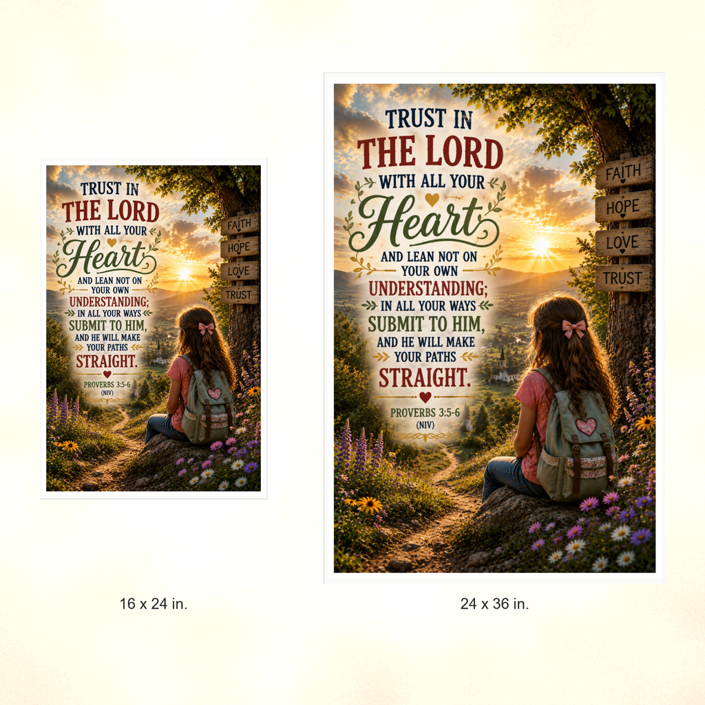 Poster size comparison: 16 x 24 inches and 24 x 36 inches, unframed.
