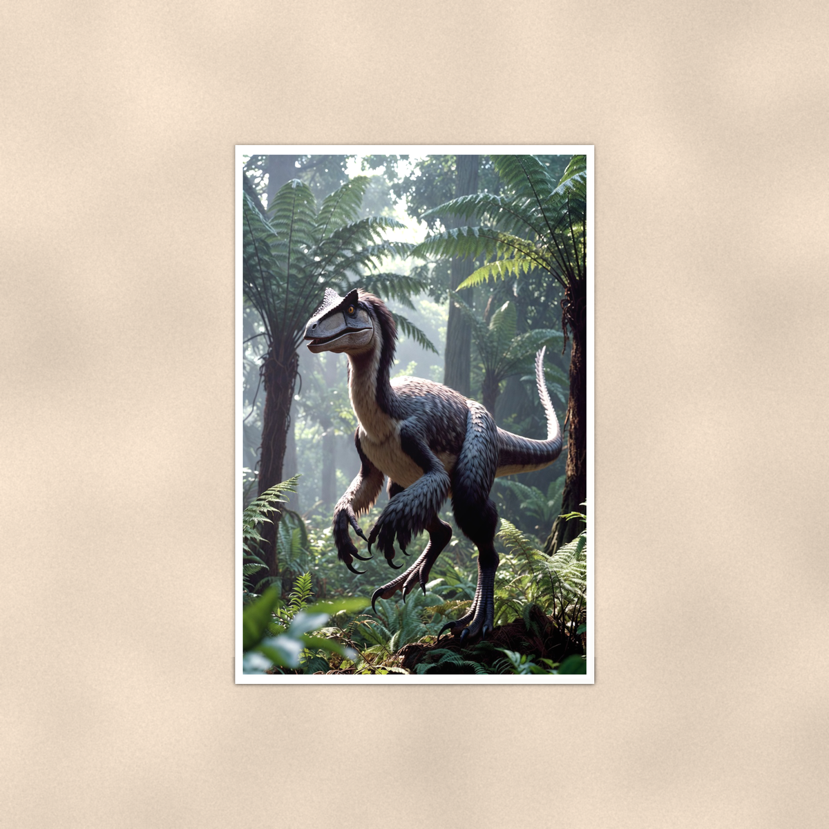 Feathered Raptor Jungle Scene - Dinosaur Poster 16x24 & 24x36 — Full product view