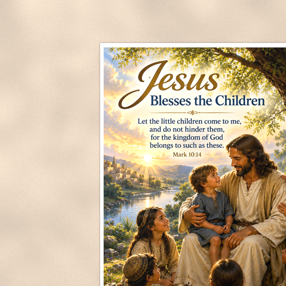 Jesus Blesses The Children - Mark 10:14, Christian Poster 16x24 & 24x36 — Context view