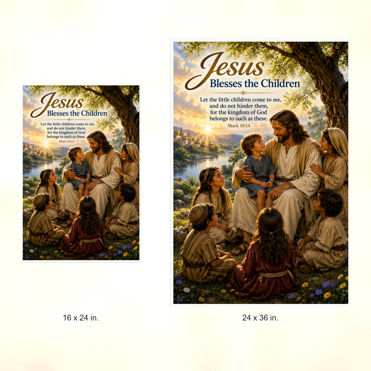 Poster size comparison: 16 x 24 inches and 24 x 36 inches, unframed.