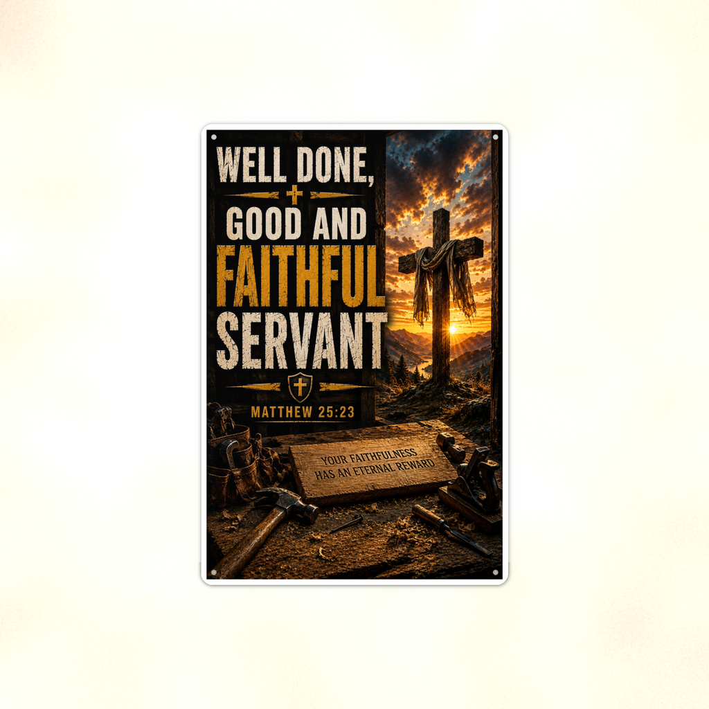 Well Done, Good And Faithful Servant - Matthew 25:23, Christian Metal Sign 8x12 & 12x18 — Full product view