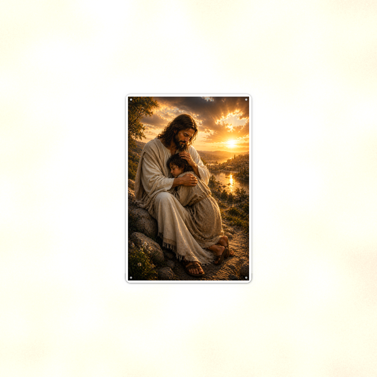 Jesus Comforting A Child - Christian Metal Sign 8x12 & 12x18 — Context view